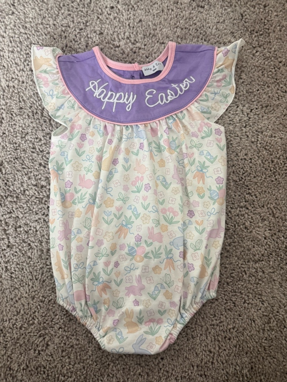 Happy Easter Pastel Print Baby Onesie with Purple Collar